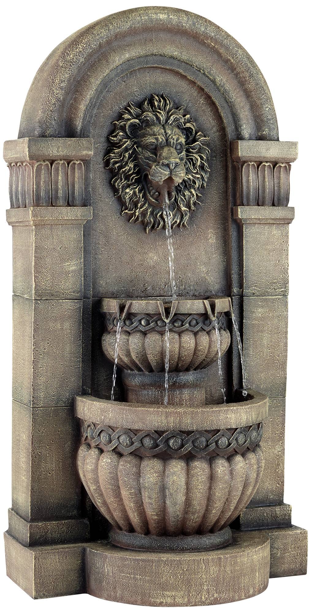 Lion Face Roman Outdoor Floor Wall Tiered Water Fountain 50" High with LED Light for Garden