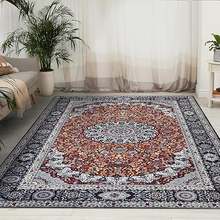 Boho Area Rug 5 x 7 Vintage Oriental Rug Washable Non-Slip Indoor Throw