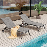 Chaise Lounge Outdoor Set of 3, Aluminum Lounge Chairs for