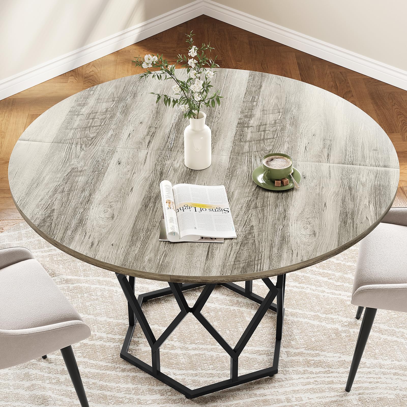 47-Inch Round Dining Table for 4-6 People