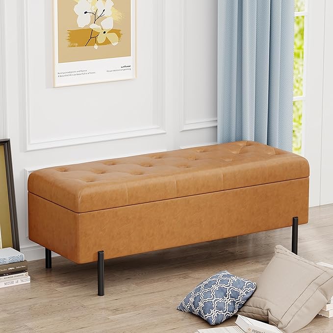 Velvet Storage Bench Bedroom End of Bed Upholstered Tufted Settee Bench
