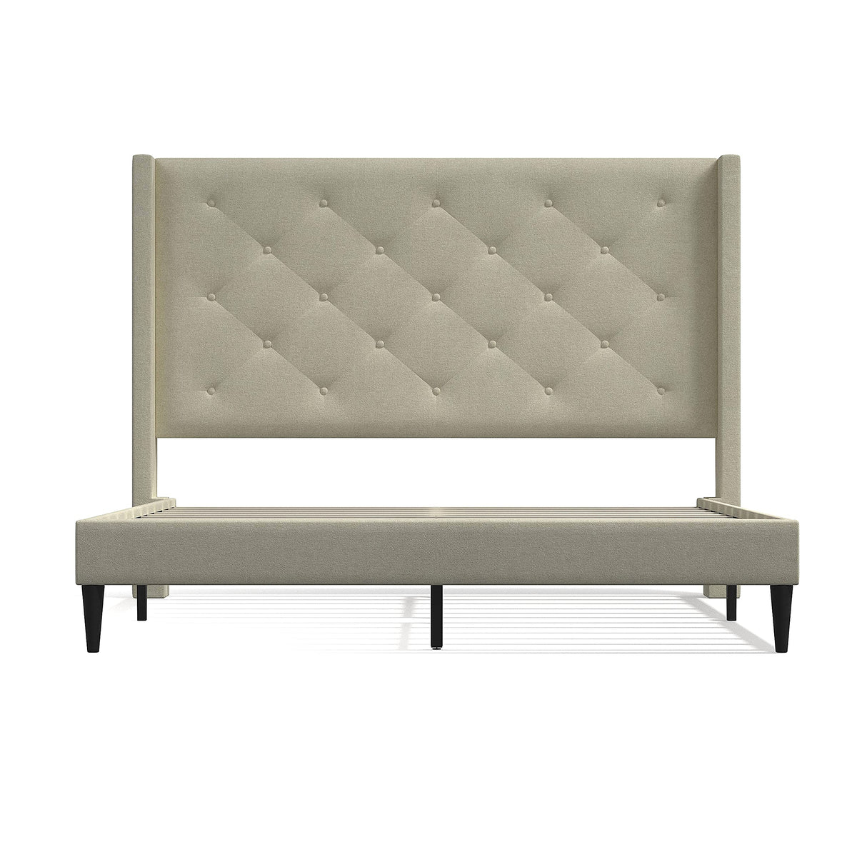 Huppe Upholstered Platform Bed Frame/Button Tufted MCM Wingback/Mattress