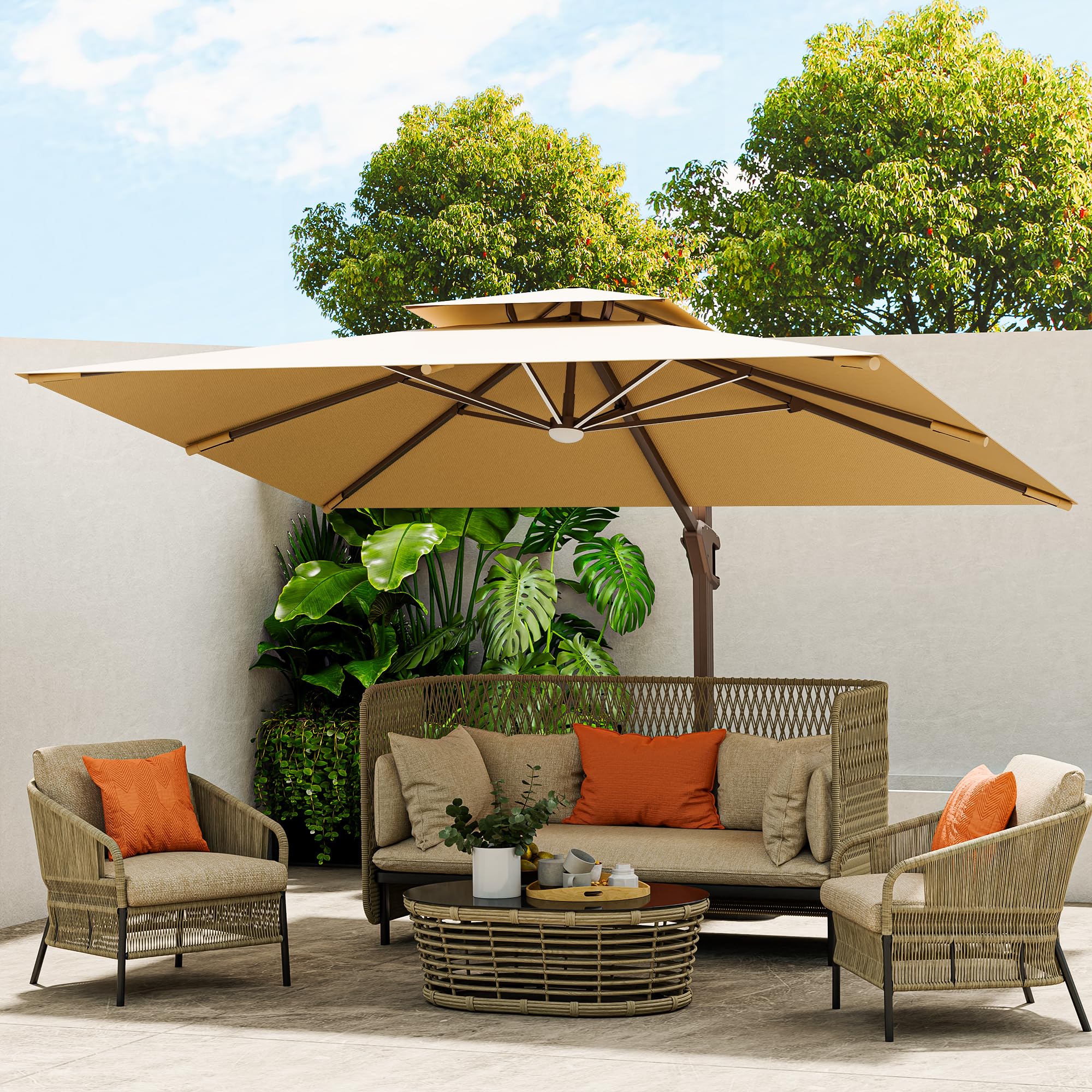 10 X 13 FT Cantilever Outdoor Patio Umbrella with Led Lights Large Heavy Duty 360