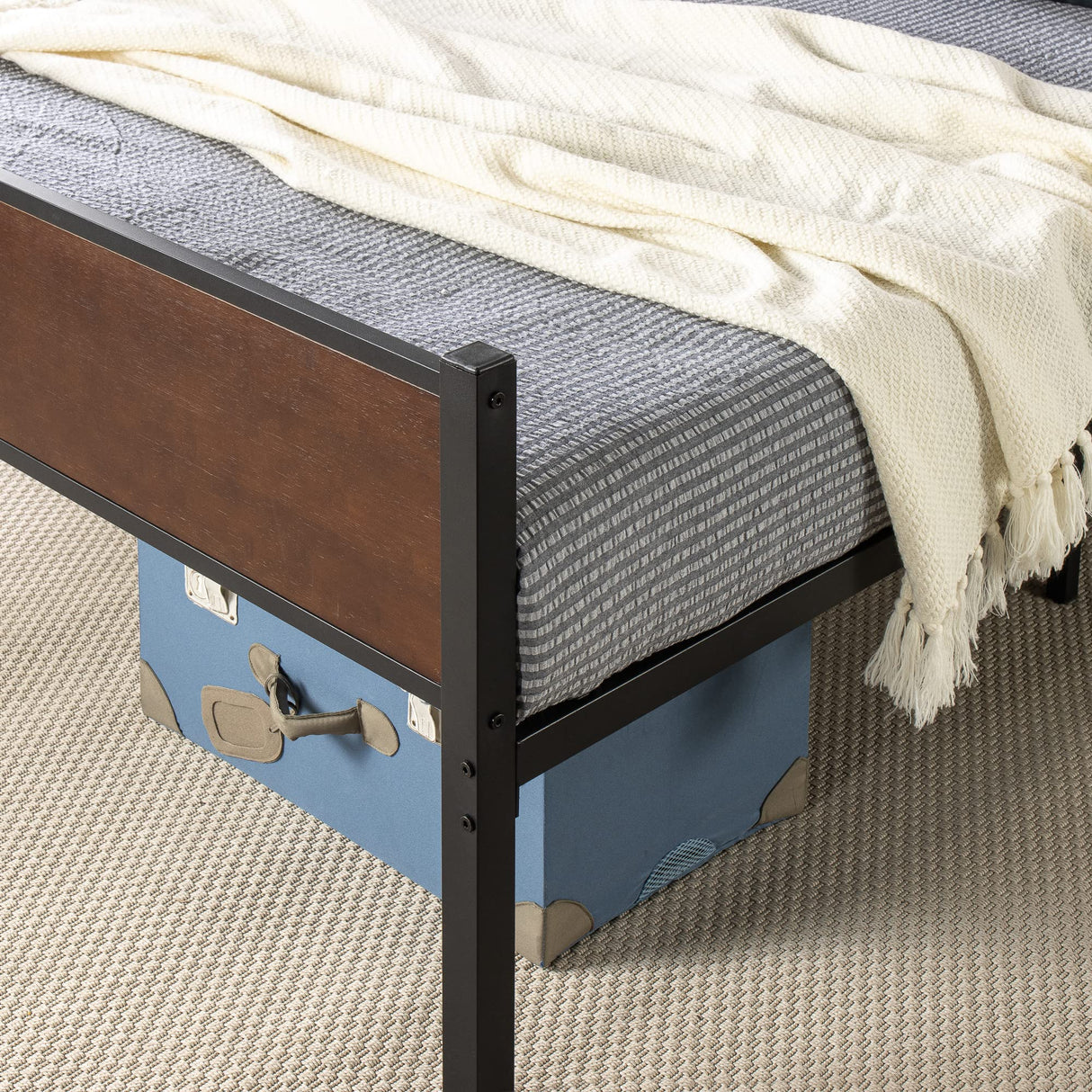 and Metal Platform Bed Frame, Bed Frame Made with Sustainable Bamboo, Steel Slat