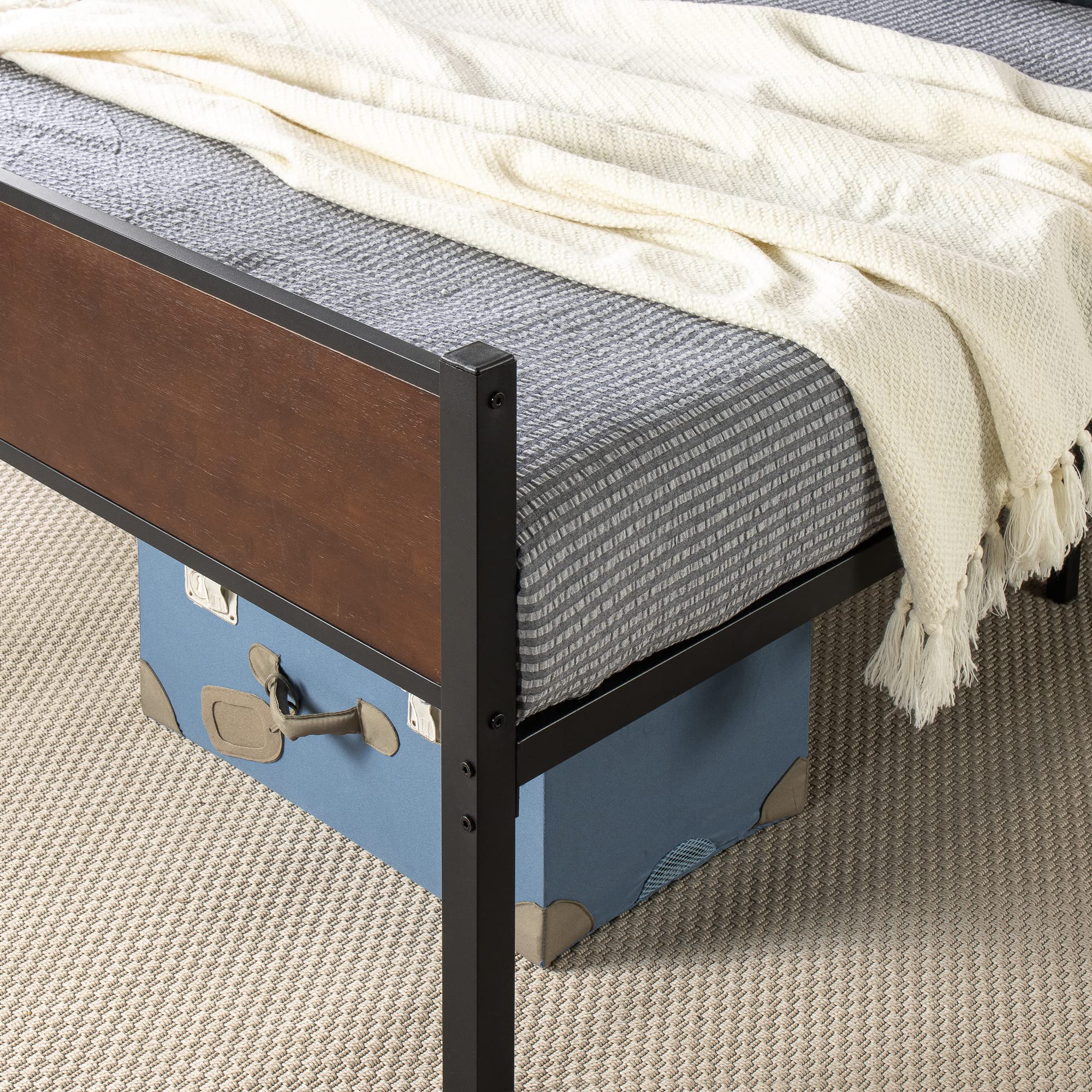 and Metal Platform Bed Frame, Bed Frame Made with Sustainable Bamboo, Steel Slat