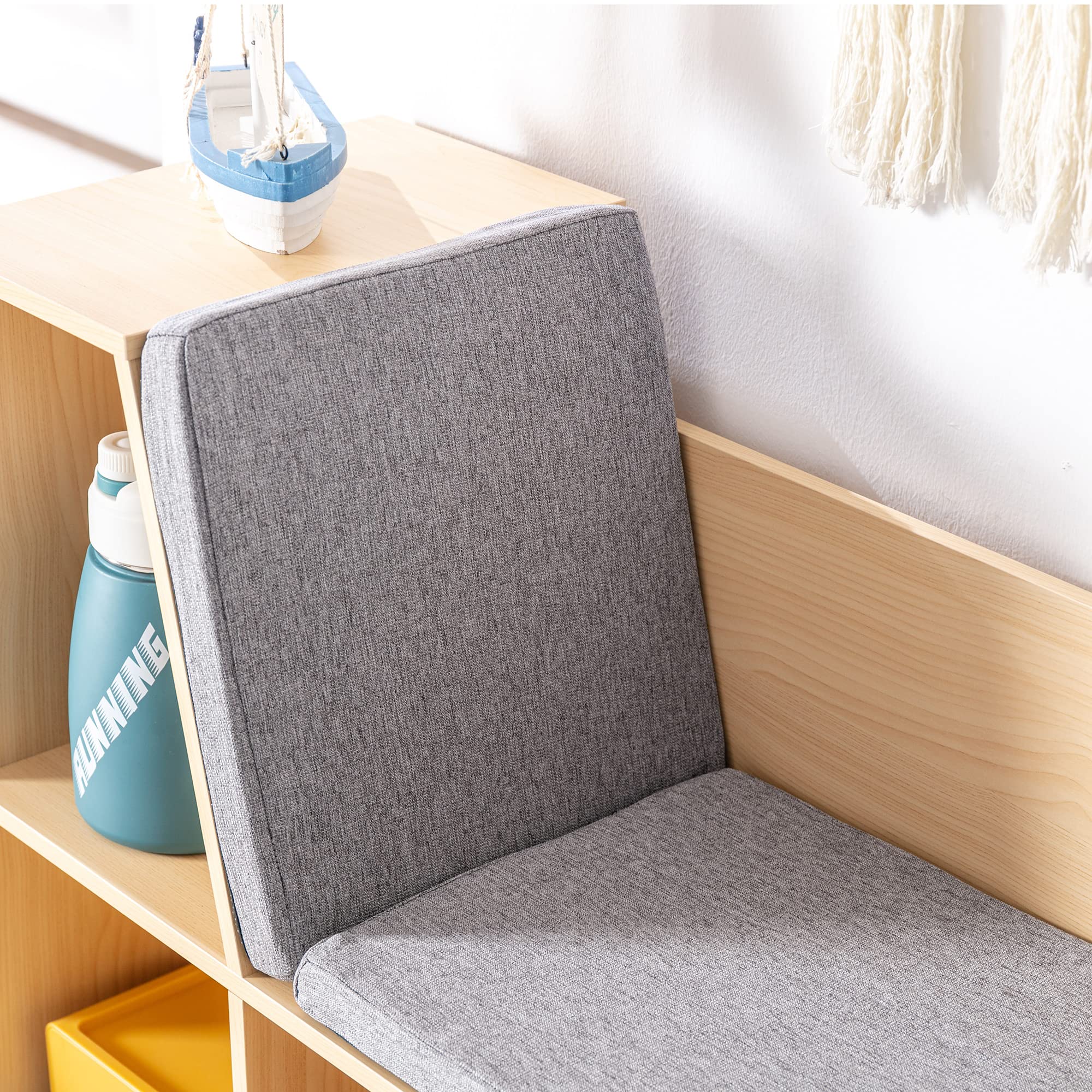 HOMCOM 6-Cubby Kids Bookcase with Reading Nook and Cushion, Multi-Purpose Storage Organizer for Bedroom, Living Room, Natural