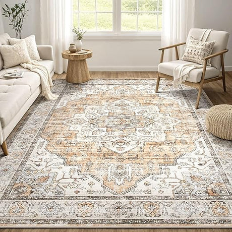 Washable Vintage Area Rug 9x12 - Soft Traditional Rug for Living Room