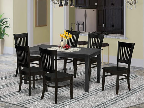 DUVA7-BLK-W Dudley 7 Piece Set Consist of a Rectangle Dinner Table and 6 Kitchen Dining Chairs