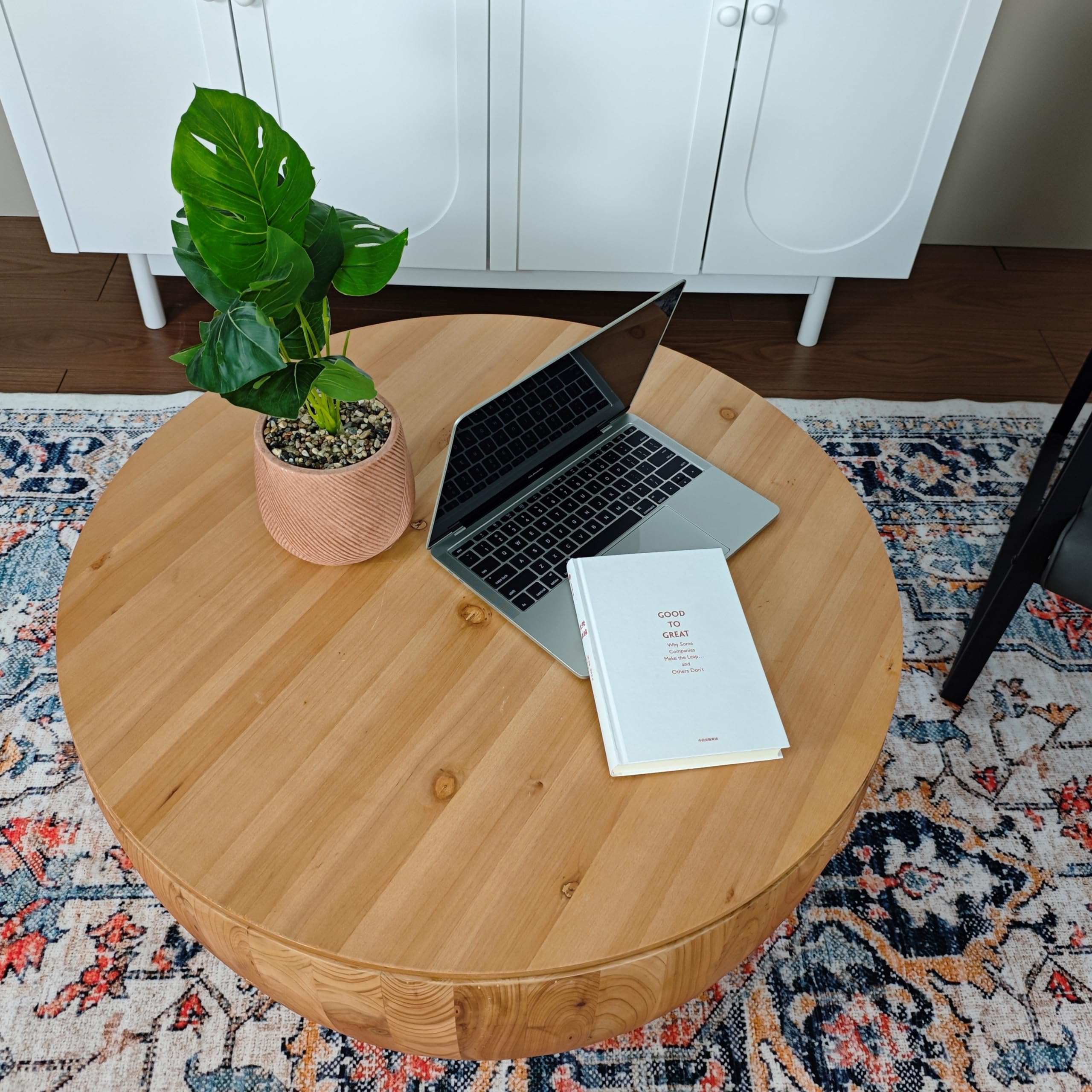 Vintage Wood Drum Coffee Table, Wood Round Coffee Table