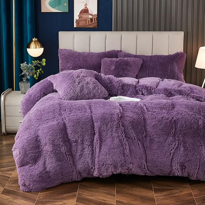 Plush Fluffy Duvet Cover King Size Luxury Ultra Soft Shaggy Duvet Cover Set Faux Fur