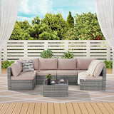 Outdoor Rattan Patio Furniture Set, 7 Pieces Furniture Sofa and Table Set