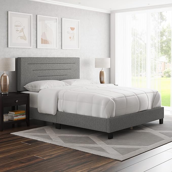 Cordoba Upholstered Platform Bed Frame with Headboard, Mattress Foundation Required