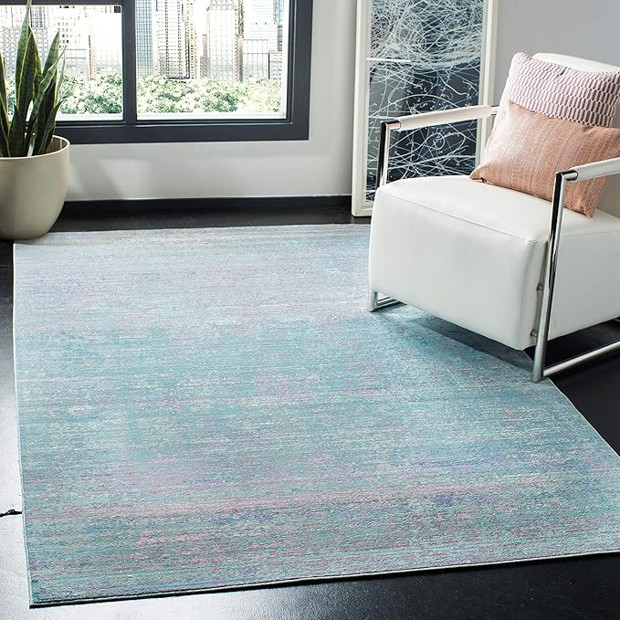 Valencia Collection Area Rug - 8' x 10', Turquoise & Multi, Boho Chic Distressed Design