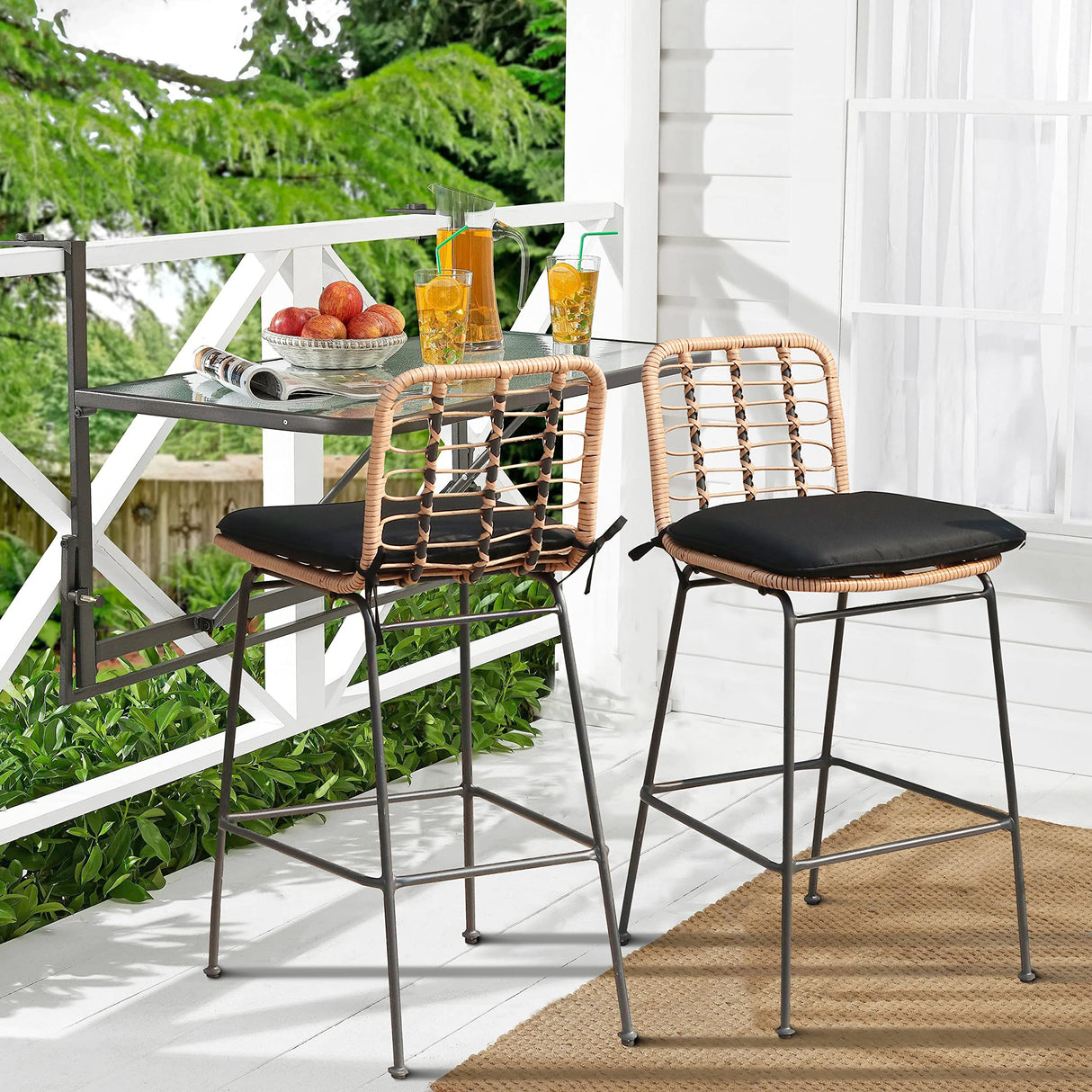 Outdoor Bar Stools Set of 2, Patio Counter Height Stools & Bar Chairs w/Footrest