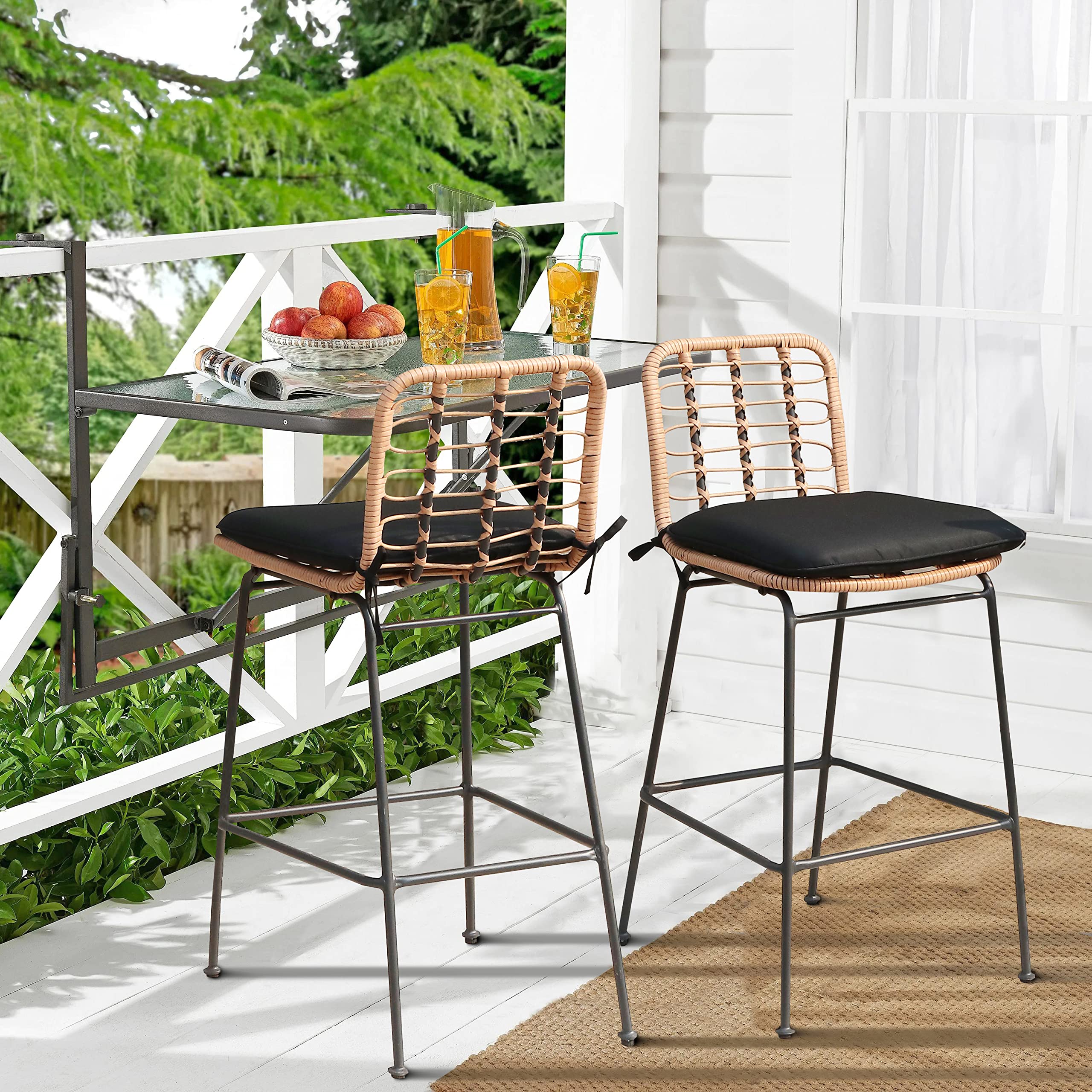 Outdoor Bar Stools Set of 2, Patio Counter Height Stools & Bar Chairs w/Footrest