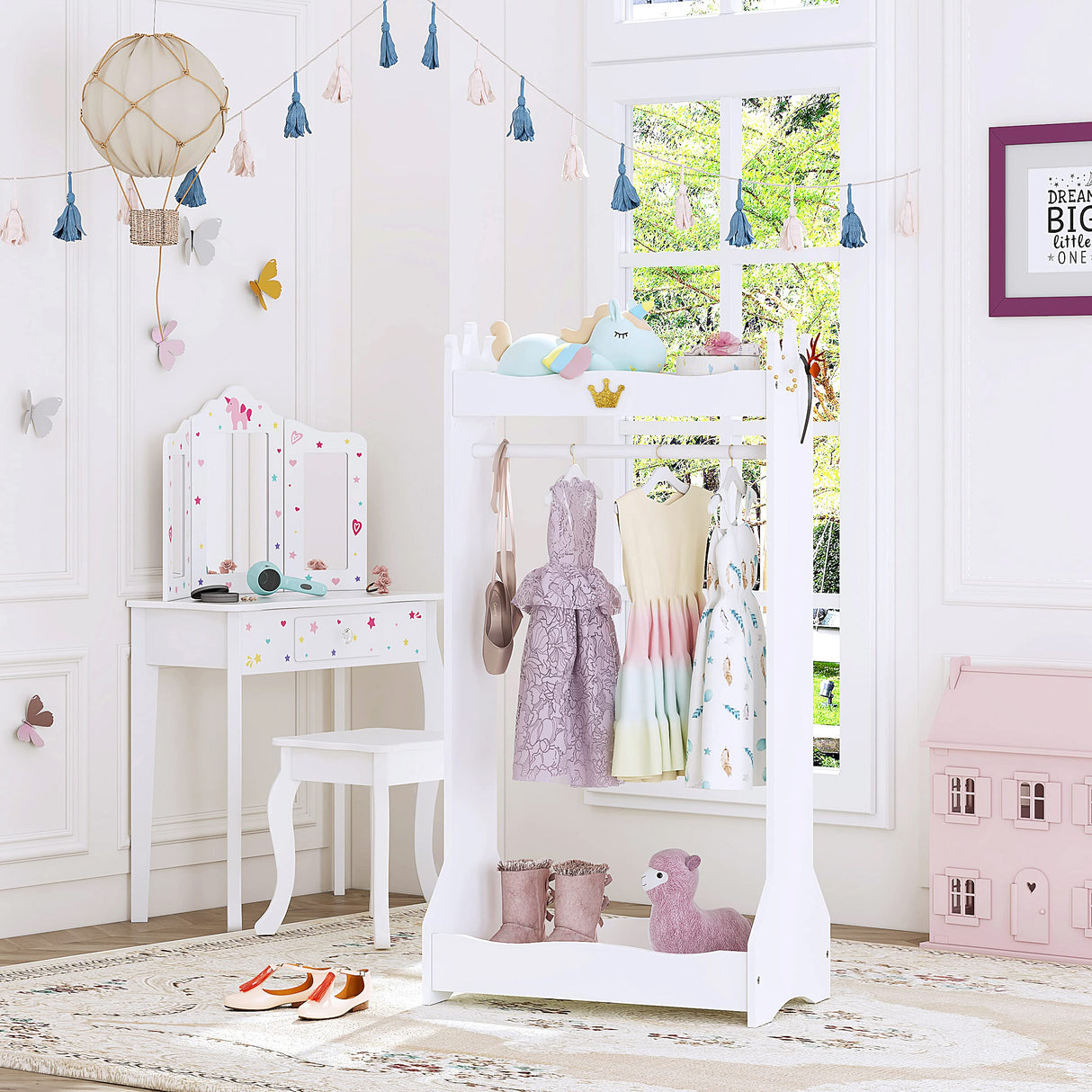 Kids Dress Up Storage, Kids' Costume Organizer Center, Open Hanging Armoire Closet