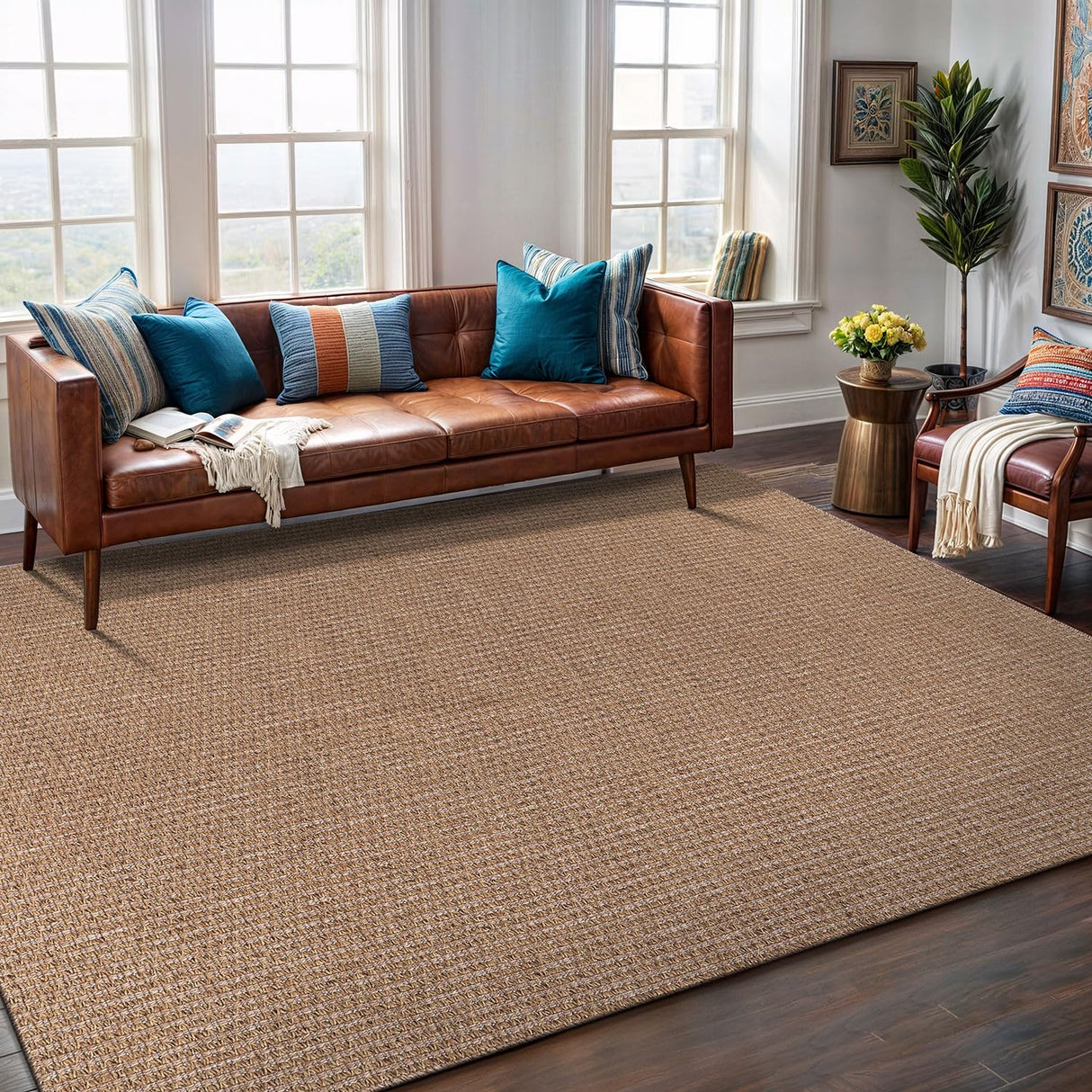 Easy Jute Rug 9x12, Indoor Outdoor Natural Color Farmhouse Area Rugs for Living Room
