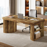 63-Inch Computer Desk with Storage Shelf, Rustic Executive Desk