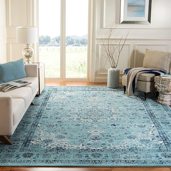 Evoke Collection Area Rug - 9' x 12', Ivory & Grey, Shabby Chic Oriental Medallion Design