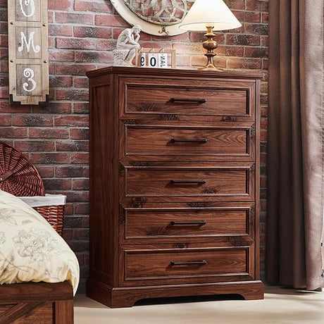 Farmhouse 5 Drawers Dresser Chests for Bedroom,46" Tall Wood Rustic Chest