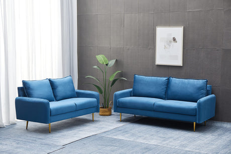 Velvet Loveseat Modern Sofa Tufted Couch with Metal Legs for Living Room, Bedroom, Office, Playroom - Prussian Blue