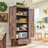 JXQTLINGMU Farmhouse Kitchen Pantry Cabinet - 72" Tall Wood Kitchen Storage Cabinets with Adjustable Shelves & 2 Barn Doors & Drawer, Versatile Storage for Dining Room, Bathroom, Rustic Brown