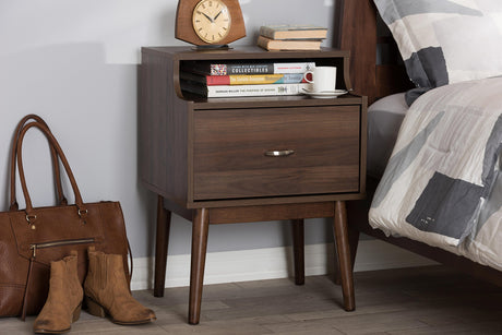 Studio Sharon Mid-Century Modern Walnut Brown Finished Nightstand