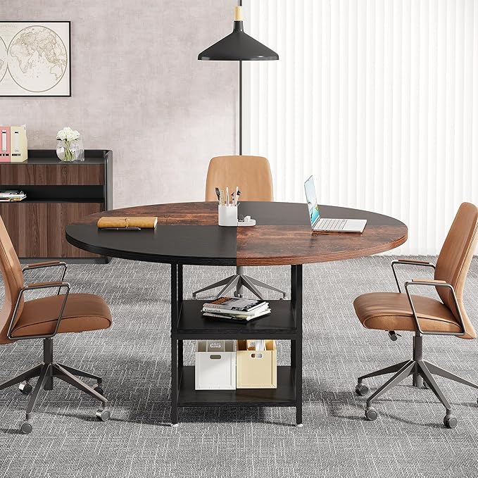 47-Inch Square Conference Table for 4-6 People, Wood Meeting Room Table