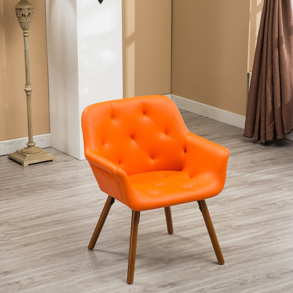 Furniture Vauclucy Contemporary Faux Leather Diamond Tufted Accent Chair, Orange