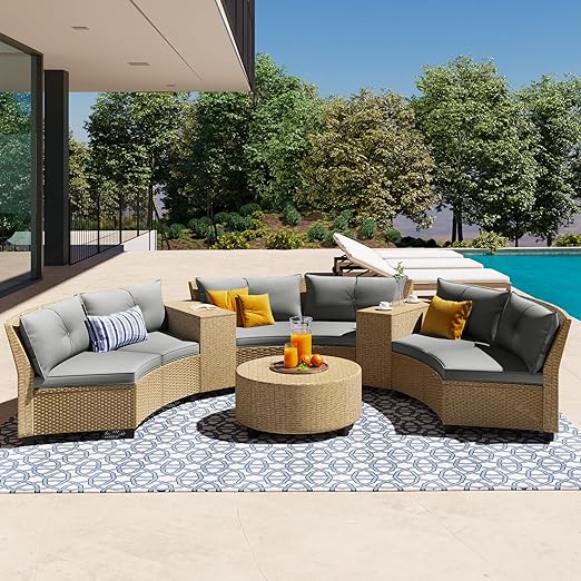 9-Piece Outdoor Half-Moon Furniture Set Patio Sofa Set