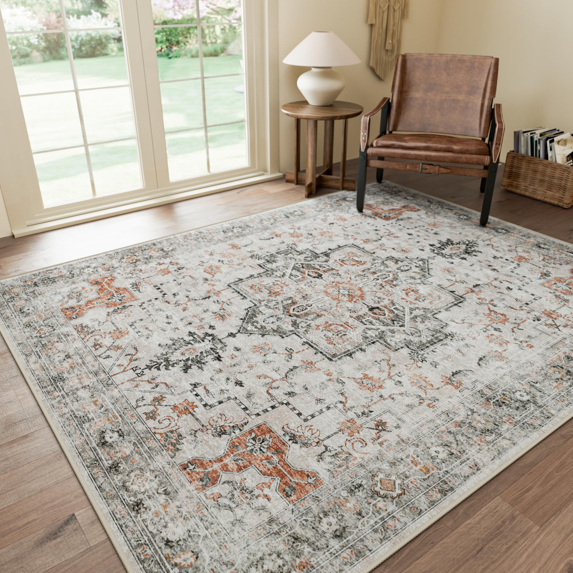 3x5 Area Rugs for Living Room, Machine Washable Non Slip Vintage Retro Rugs, Low Pile
