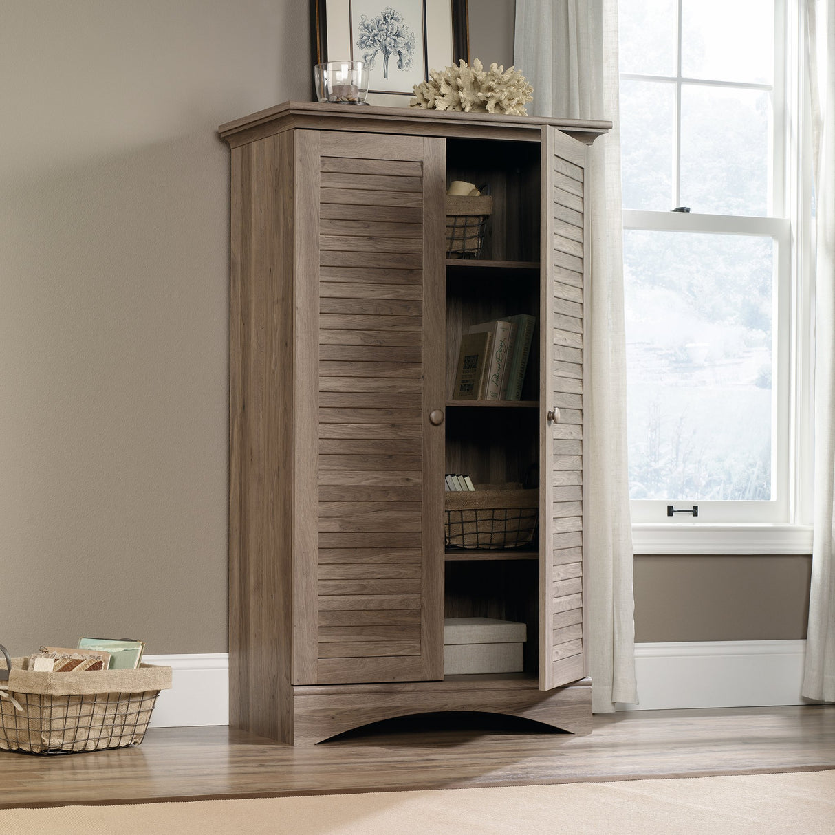 Harbor View Storage Pantry Cabinet, L: 35.43" x W: 16.73" x H: 61.02"