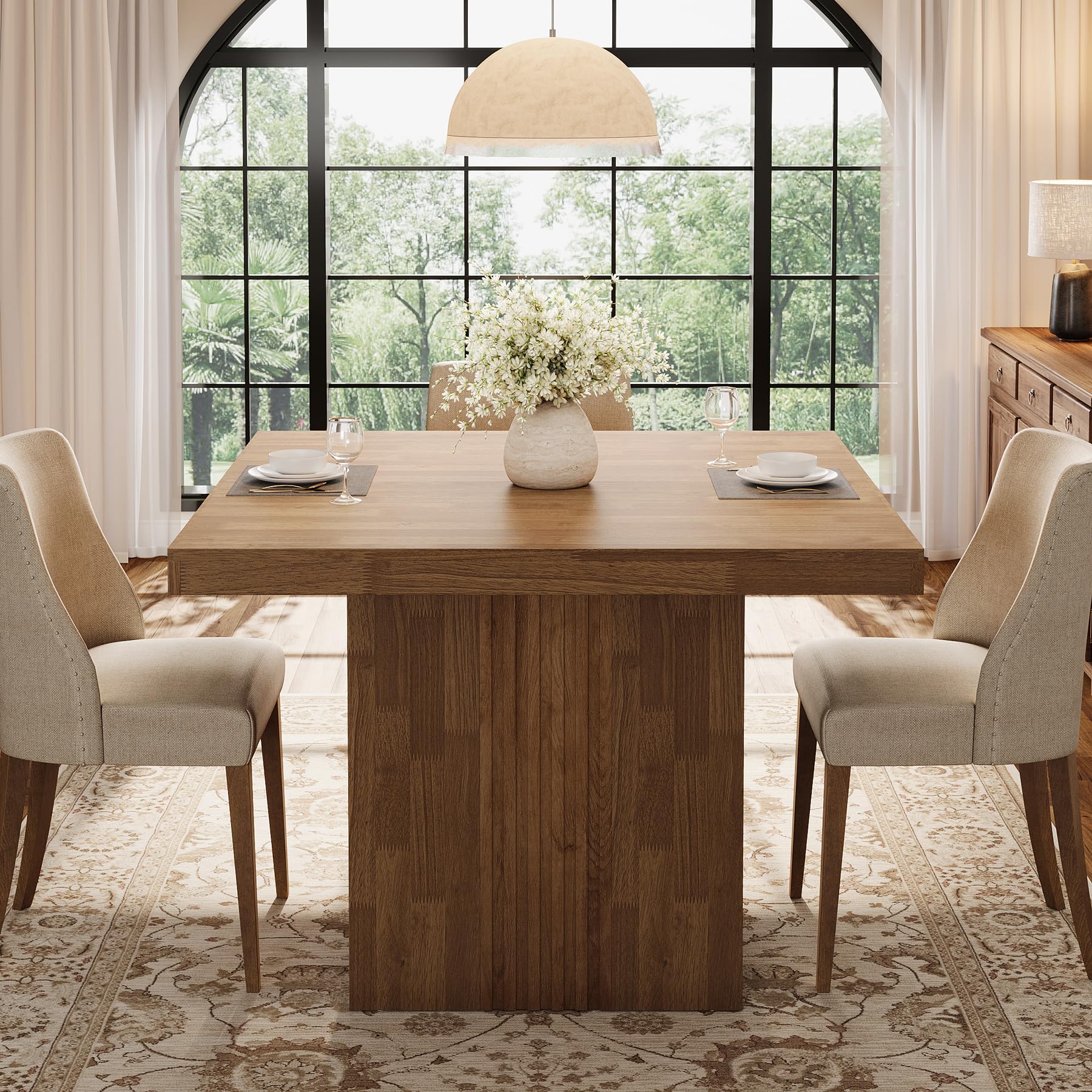 39-Inch Square Dining Table for 4 with Fluted Pedestal Base