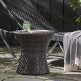 Ziraukon Outdoor PE Wicker Accent Table, Patio Rattan End Table Hourglass Wicker Accent Tables, Lightweight Outdoor Accent Tables for Drinks and Decor, No Assembly Required, Brown Multi - Bircata