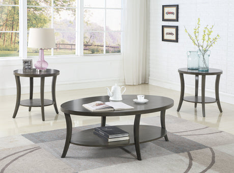 Contemporary Perth Oval Shelf Coffee Table Set, Grey