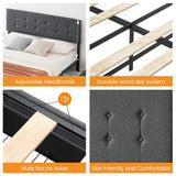 Queen Bed Frame with 4 Storage Drawers, Grey Tufted Design and Adjustable Headboard