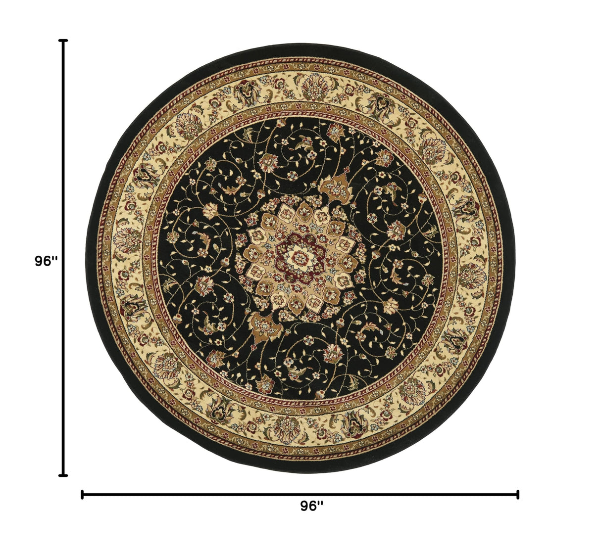 Lyndhurst Traditional Oriental Area Rug - 8' Round Black & Ivory