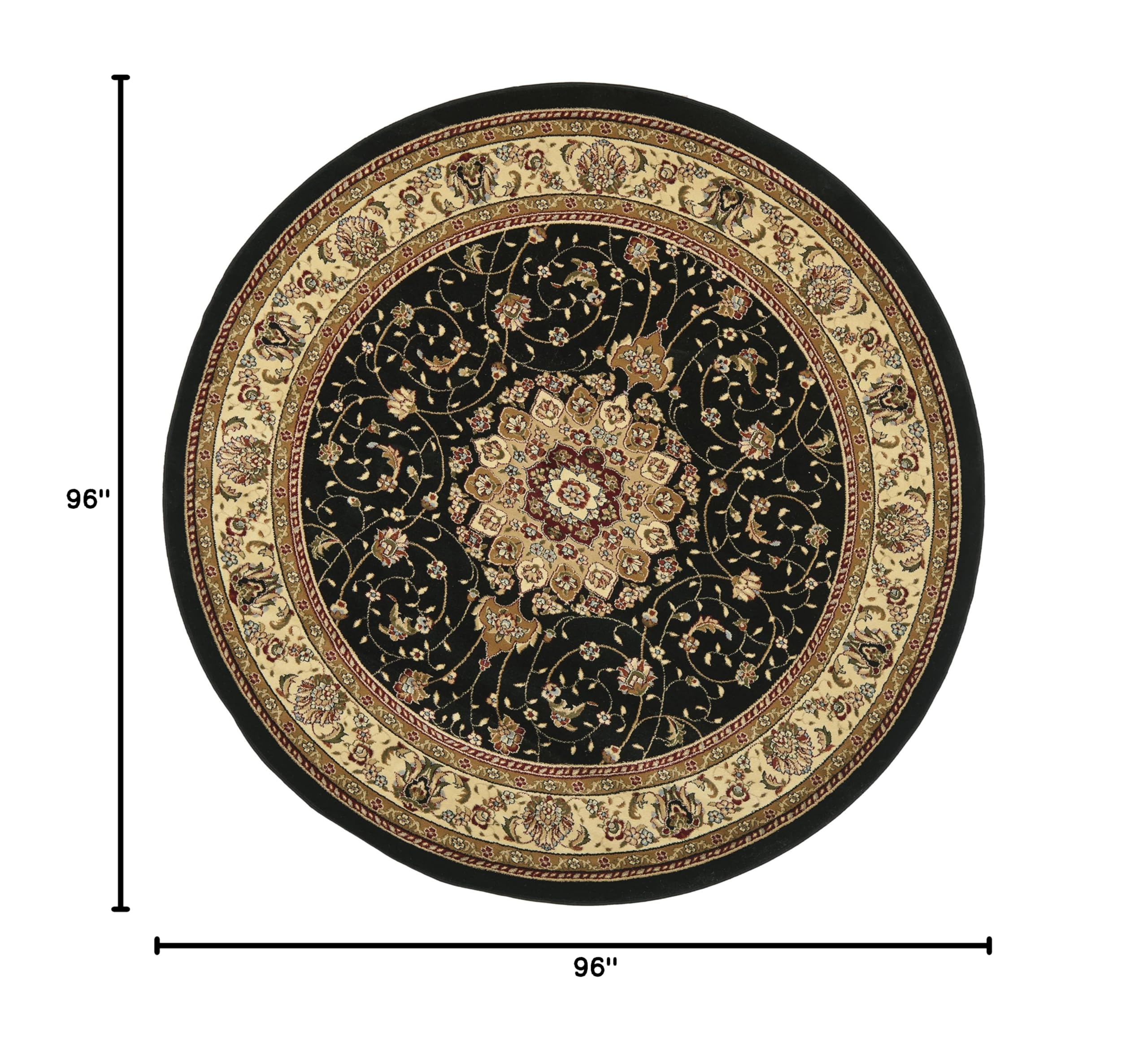 Lyndhurst Traditional Oriental Area Rug - 8' Round Black & Ivory