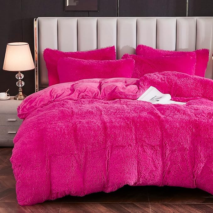 Plush Fluffy Duvet Cover King Size Luxury Ultra Soft Shaggy Duvet Cover Set Faux Fur