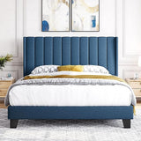 Queen Bed Frame Upholstered Platform Bed with Fabric Headboard,