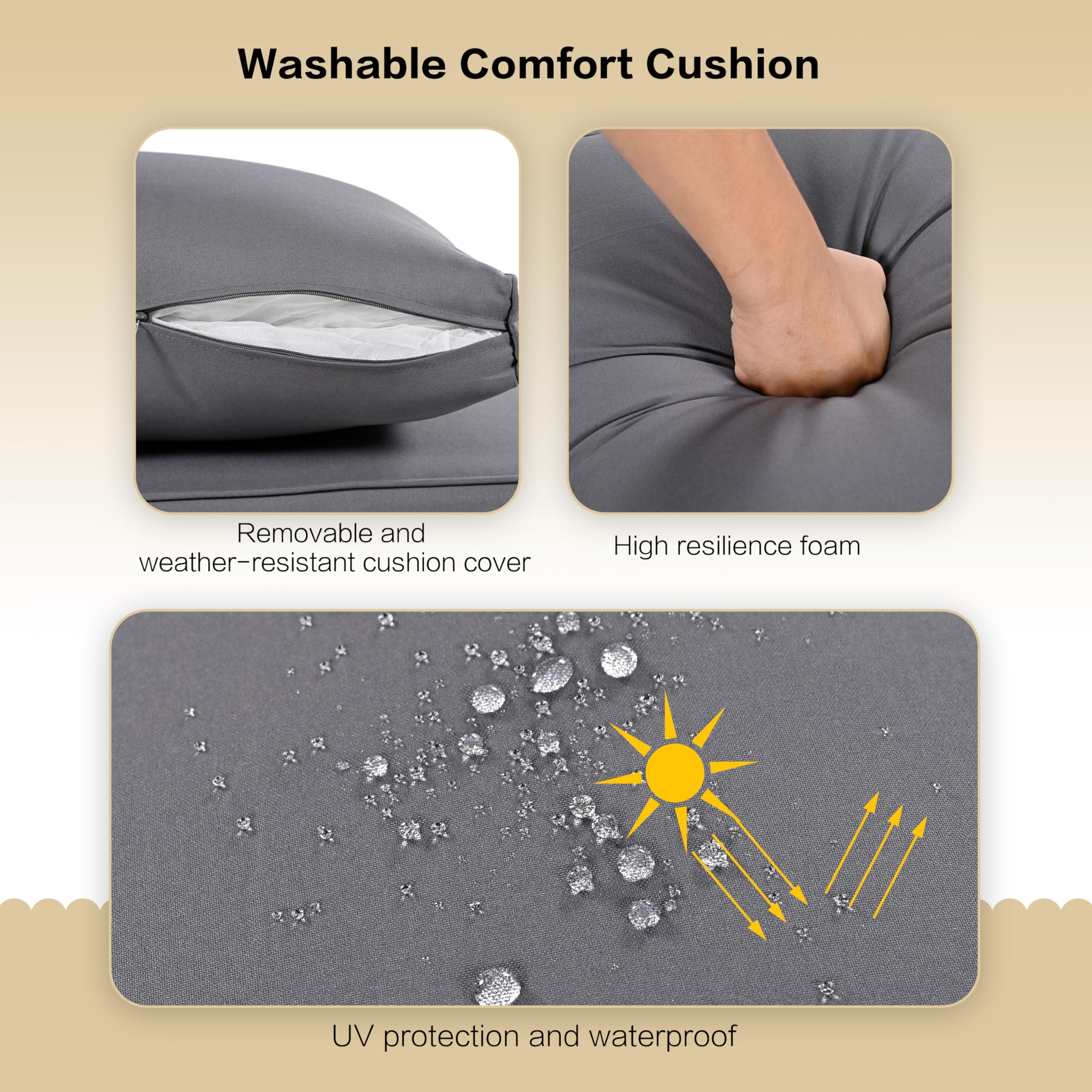 4-Piece Boho Patio Furniture Solid Wood Sofa Set with Loveseat