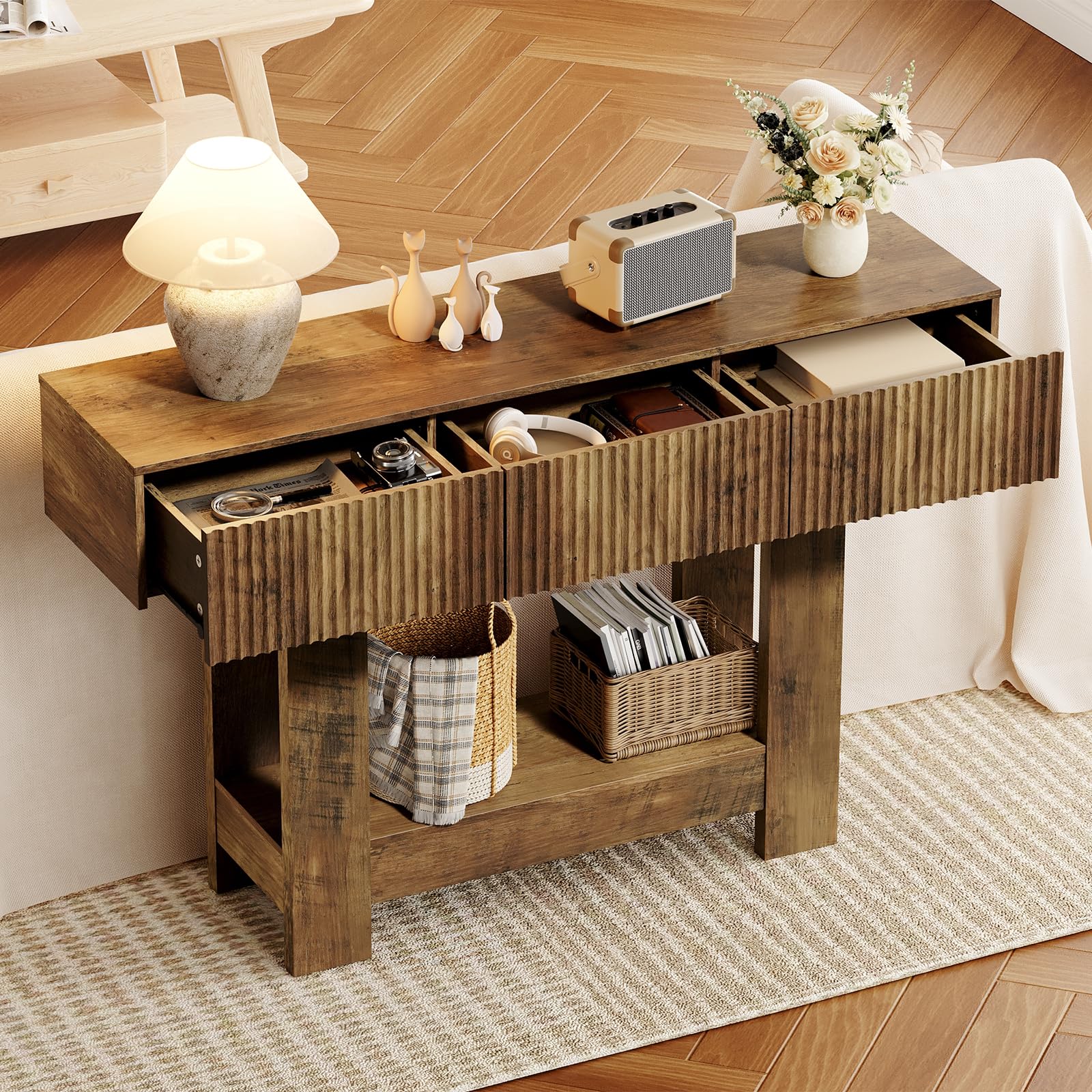 47" Farmhouse Console Table with Storage - Dark Brown