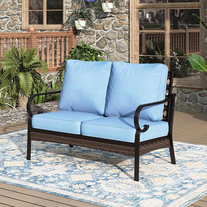 Patio Furniture Sofa, Love-Seat Patio Sofa Steel Frame Outdoor Sectional Couch