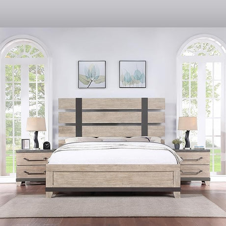 Arbela 3-Piece Wood Bedroom Set, Queen, Weathered Oak Finish