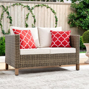Outdoor PE Wicker Loveseat Sofa, All Weather 2 Seater Small Patio Sofa