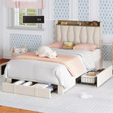 Queen Bed Frame with 3 Drawers, Upholstered Platform Bed with Storage Headboard