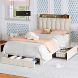 Twin Bed Frame with 3 Drawers, Upholstered Platform Bed with Storage Headboard