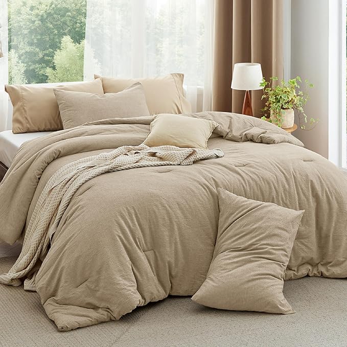 Comforter Set Queen Size Taupe - Cotton Fabric with Microfiber Inner Fill