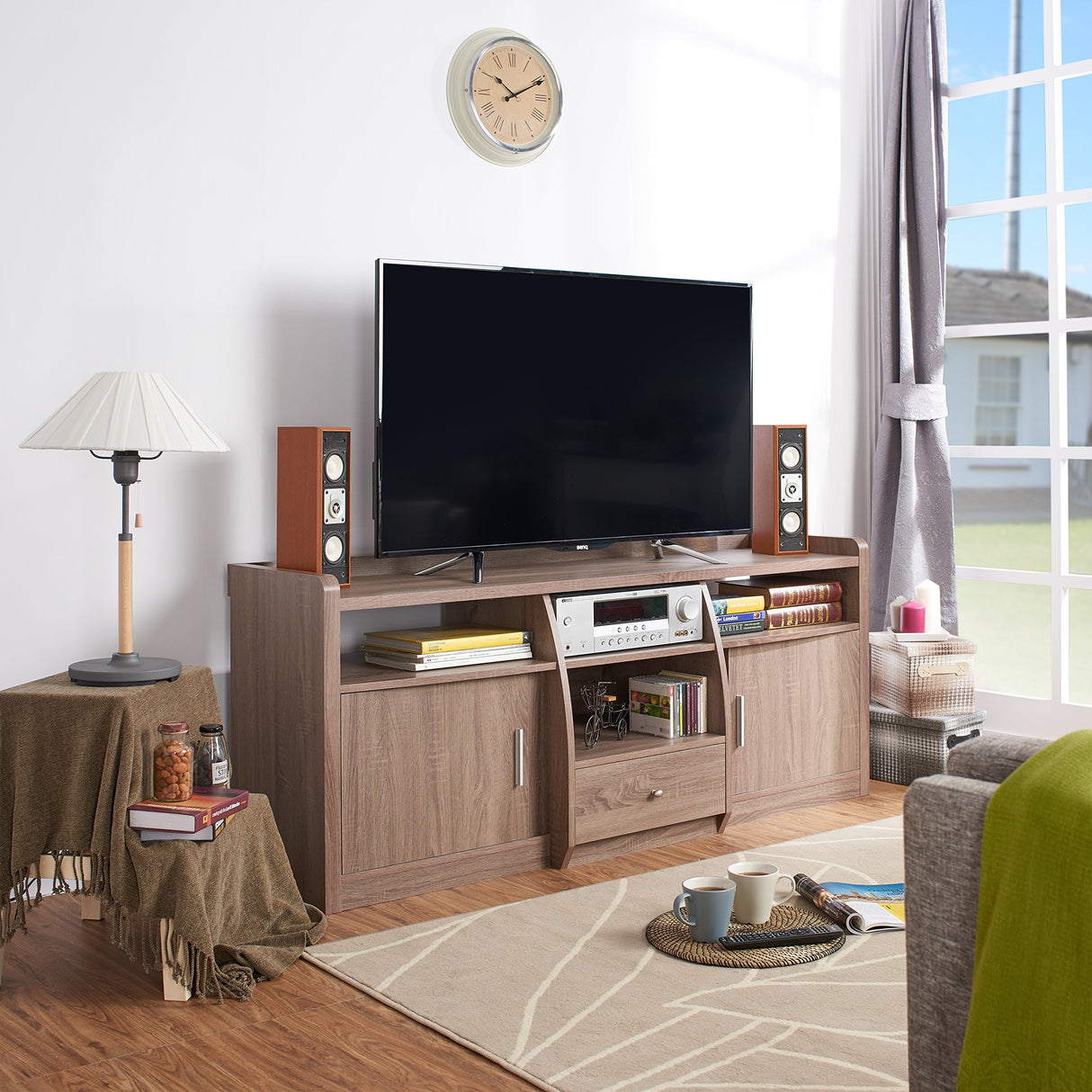 Witmer Contemporary 4 Open Shelves TV Stand with 2 Enclosed Cabinets, Media Center