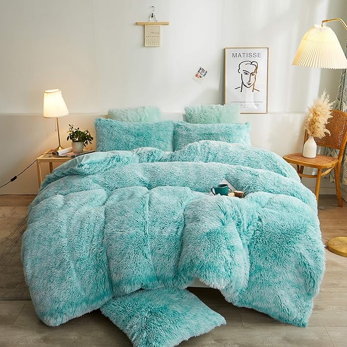 Plush Shaggy Duvet Cover Set, Luxury Ultra Soft Crystal Velvet Fluffy Bedding Sets 3 Pieces